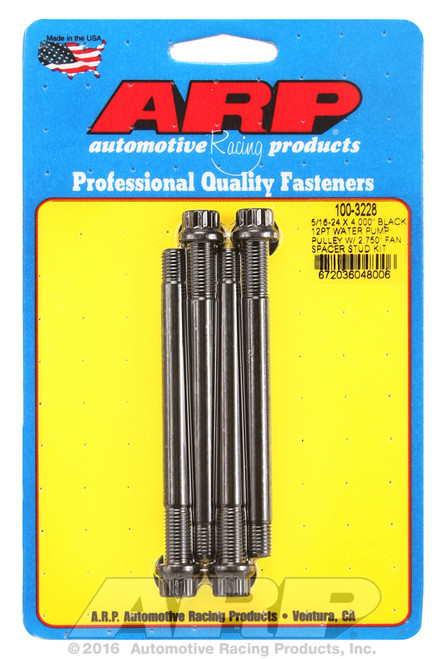 ARP Fastner 5 16-24 X 4.000 black 12pt water pump pulley w 2.750 fan spacer stud kit 100-3228