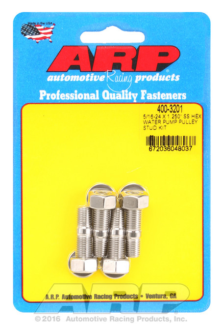 ARP Fastner 5 16-24 X 1.250 SS hex water pump pulley stud kit 400-3201