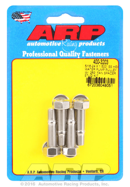 ARP Fastner 5 16-24 X 1.500 SS hex water pump pulley w .250 fan spacer stud kit 400-3203