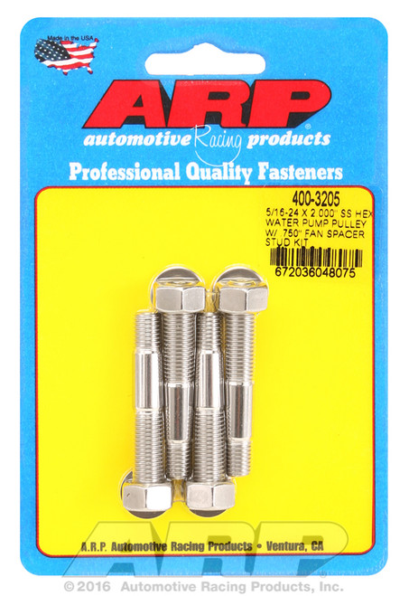 ARP Fastner 5 16-24 X 2.000 SS hex water pump pulley w .750 fan spacer stud kit 400-3205