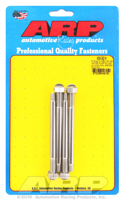 ARP Fastner 5 16-24 X 4.250 SS hex water pump pulley w 3.000 fan spacer stud kit 400-3214