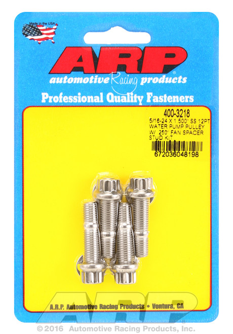 ARP Fastner 5 16-24 X 1.500 SS 12pt water pump pulley w .250 fan spacer stud kit 400-3218