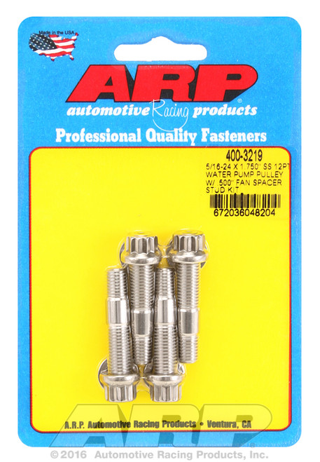 ARP Fastner 5 16-24 X 1.750 SS 12pt water pump pulley w .500 fan spacer stud kit 400-3219
