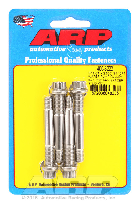 ARP Fastner 5 16-24 X 2.500 SS 12pt water pump pulley w 1.250 fan spacer stud kit 400-3222