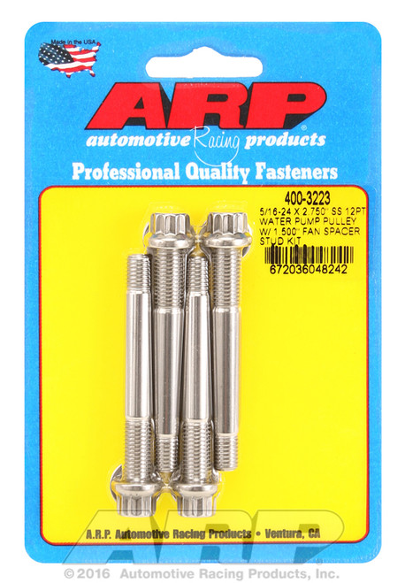 ARP Fastner 5 16-24 X 2.750 SS 12pt water pump pulley w 1.500 fan spacer stud kit 400-3223