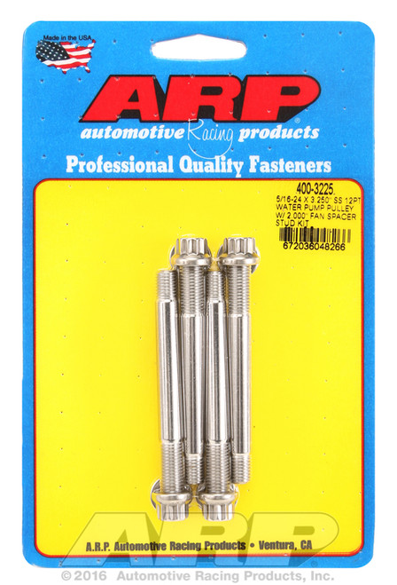 ARP Fastner 5 16-24 X 3.250 SS 12pt water pump pulley w 2.000 fan spacer stud kit 400-3225