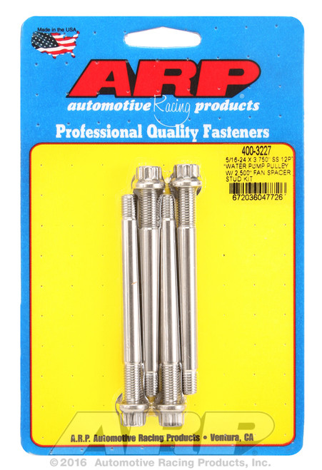 ARP Fastner 5 16-24 X 3.750 SS 12pt water pump pulley w 2.500 fan spacer stud kit 400-3227