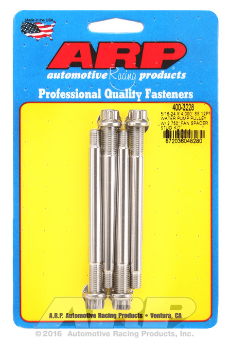 ARP Fastner 5 16-24 X 4.000 SS 12pt water pump pulley w 2.750 fan spacer stud kit 400-3228