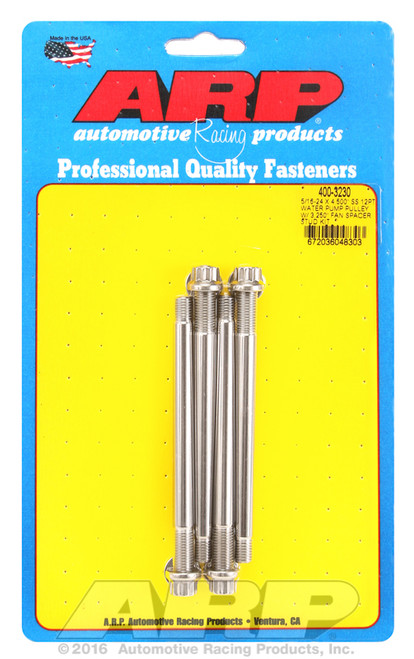ARP Fastner 5 16-24 X 4.500 SS 12pt water pump pulley w 3.250 fan spacer stud kit 400-3230