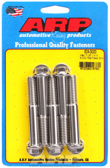 ARP Fastner 7 16-14 X 3.000 hex 1 2 wrenching SS bolts 624-3000