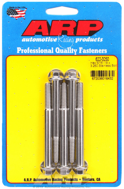 ARP Fastner 5 16-18 x 3.250 hex SS bolts 622-3250