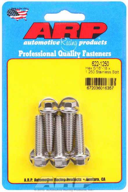 ARP Fastner 5 16-18 x 1.250 hex SS bolts 622-1250