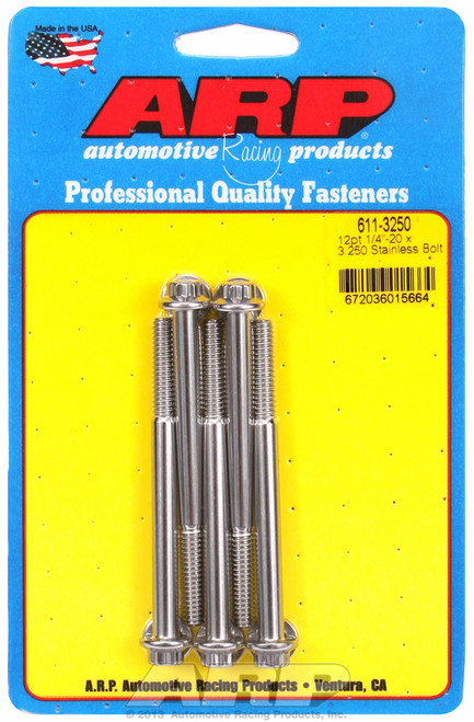 ARP Fastner 1 4-20 x 3.250 12pt SS bolts 611-3250