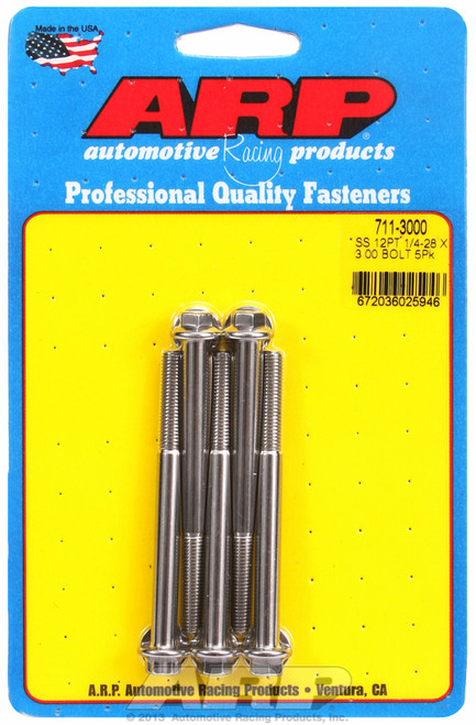 ARP Fastner 1 4-28 x 3.000 12pt SS bolts 711-3000