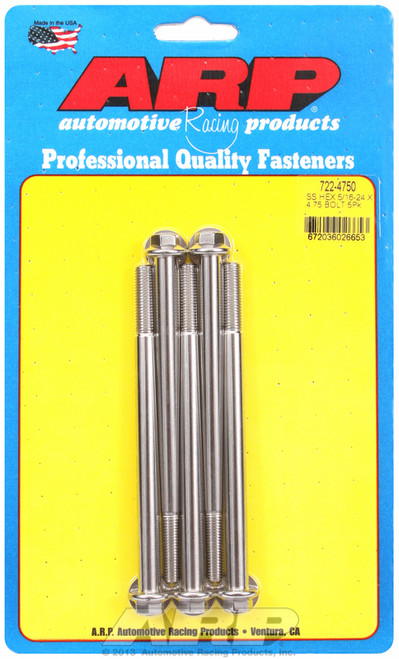 ARP Fastner 5 16-24 x 4.750 hex SS bolts 722-4750