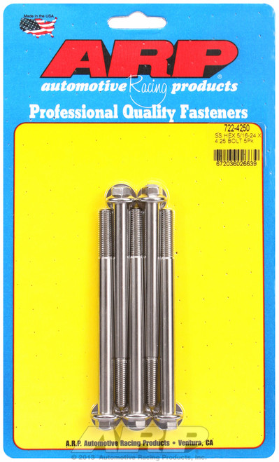 ARP Fastner 5 16-24 x 4.250 hex SS bolts 722-4250