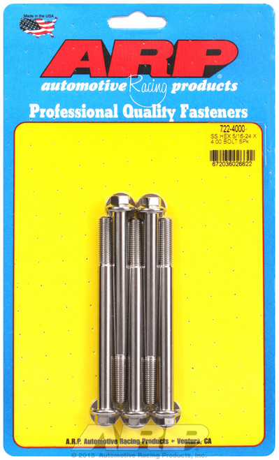 ARP Fastner 5 16-24 x 4.000 hex SS bolts 722-4000