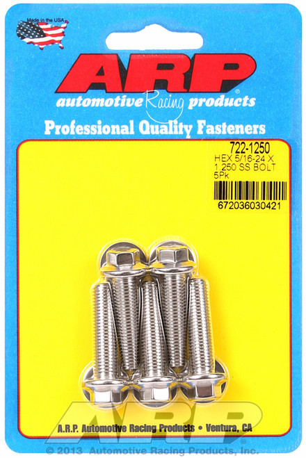 ARP Fastner 5 16-24 x 1.250 hex SS bolts 722-1250