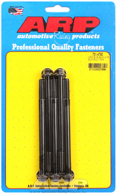 ARP Fastner 5 16-24 x 4.750 hex black oxide bolts 751-4750