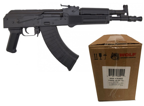 Pioneer Arms Polish Hellpup AK-47 Pistol - Black | 7.62x39 | 11.73" Barrel Bundled w/ One Wolf Steel Case 7.62x39mm Rifle Ammo - 122 Grain | FMJ | 1000rd Case