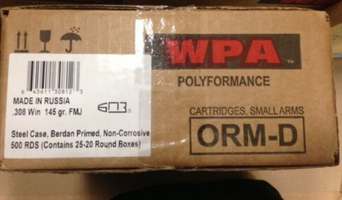 Wolf Steel Case .308 Win Rifle Ammo- 145 Grain | FMJ | 500rd Case