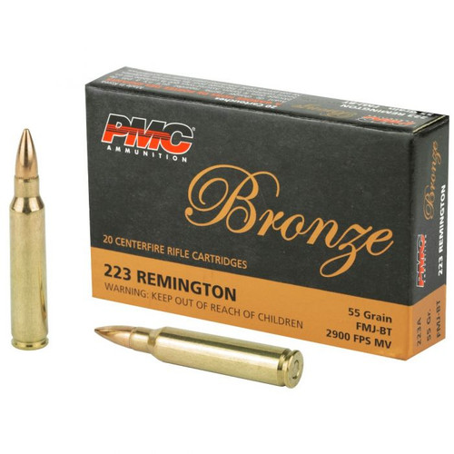 PMC Bronze .223 Remington Rifle Ammo - 55 Grain | FMJ-BT | 20rd Box - PMC-223A-BOX