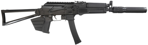 Kalashnikov USA California Compliant KR-9 AK Rifle - Black | 9mm | 16.25" Barrel w/ Faux Supressor Barrel Shroud | Fixed Triangle Stock | CA Legal Featureless w/ Fin & Thumb Rest