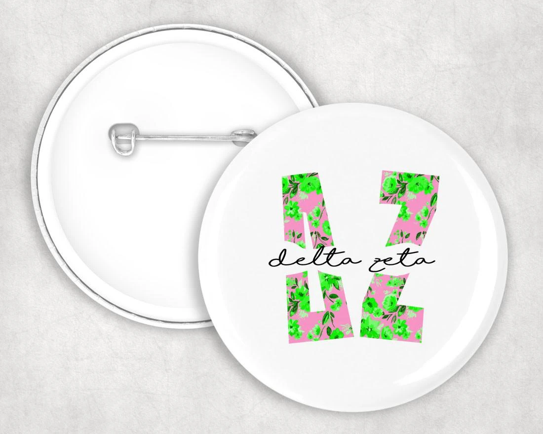 Delta Zeta Big Floral Pin Buttons - Greek Gear
