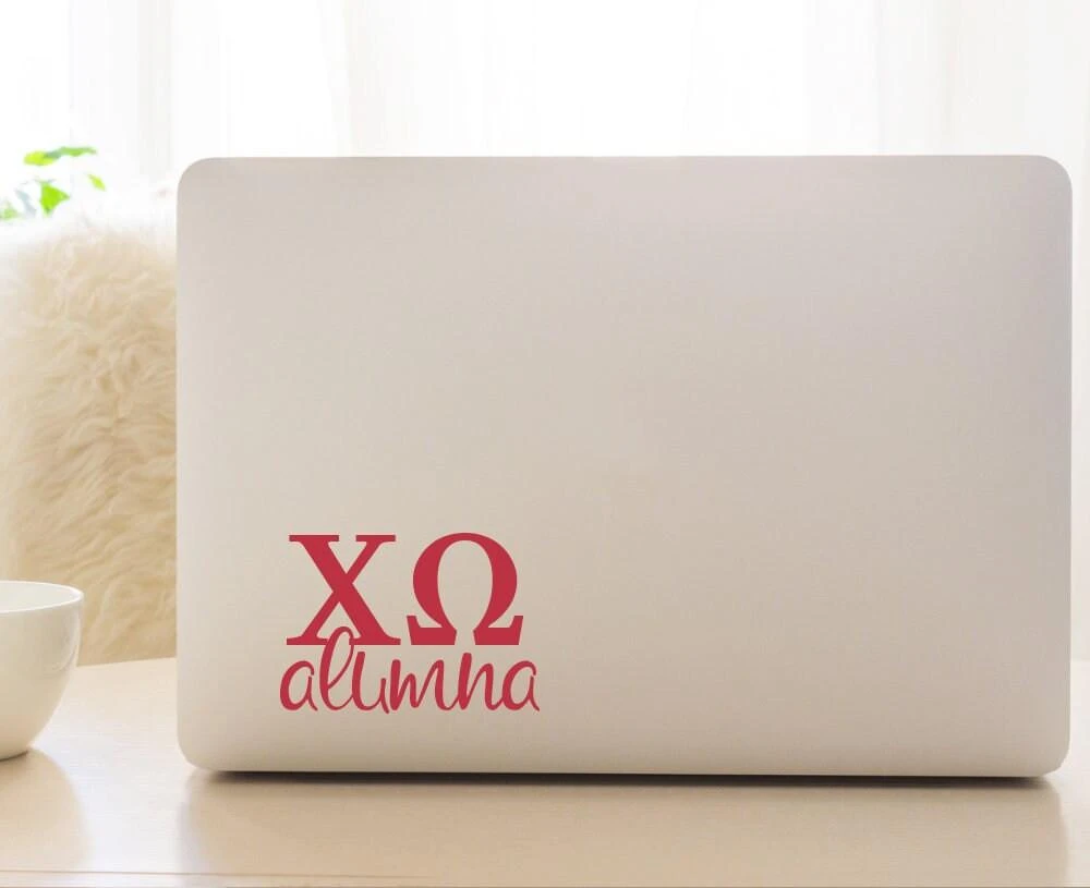 ChiO Chi Omega Letters Alumna Sorority Decal Laptop Sticker Car Decal ...