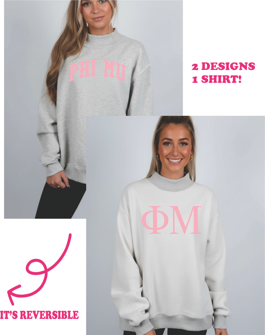 Phi Mu Reversible Varsity Mockneck Sweatshirt
