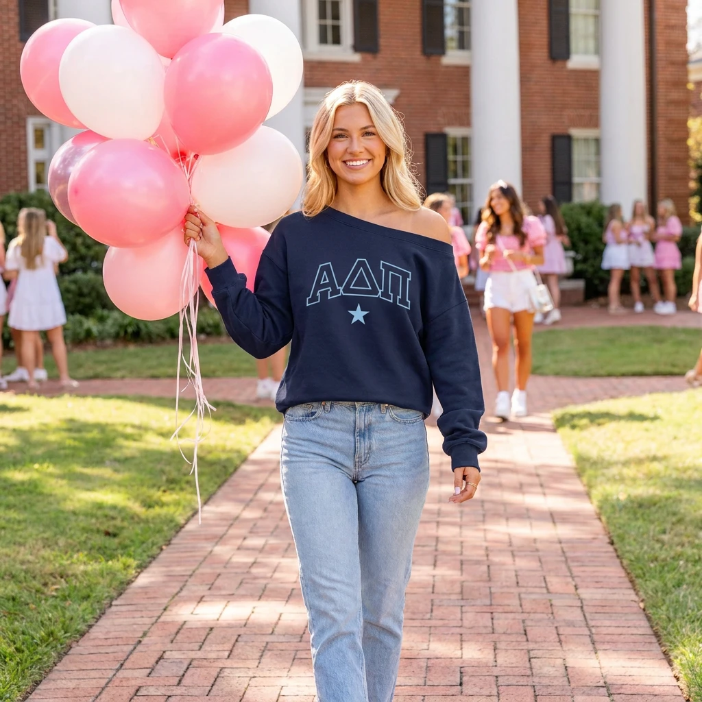 Alpha Pen Alpha Delta Pi Off Shoulder Sweatshirt | Alpha Delta Pi Crewneck