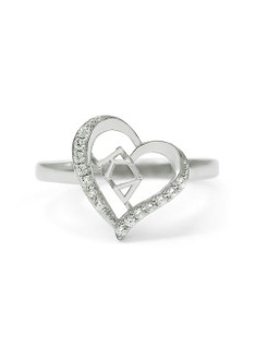 Kappa Delta Sterling Silver Heart Ring set with Lab-Created Diamonds