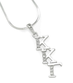 TCS Kappa Kappa Gamma Sterling Silver Diagonal Lavaliere set with Lab-Created Diamonds 