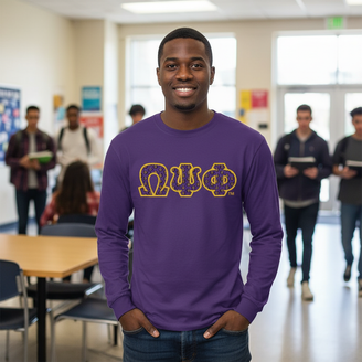 Omega Psi Phi Fraternity Crest - Shield Twill Letter Longsleeve Tee