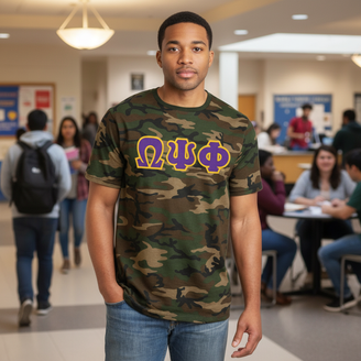 DISCOUNT- Omega Psi Phi Lettered Camouflage T-Shirt