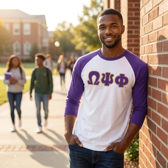 DISCOUNT-Omega-Psi-Phi Lettered Raglan Shirt