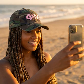 Phi Mu Lettered Camouflage Hat