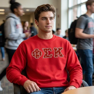 Phi Sigma Kappa Fraternity Crest - Shield Twill Letter Crewneck Sweatshirt