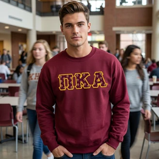 Pi Kappa Alpha Fraternity Crest - Shield Twill Letter Crewneck Sweatshirt