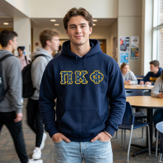 Pi Kappa Phi Fraternity Crest - Shield Twill Letter Hooded Sweatshirt