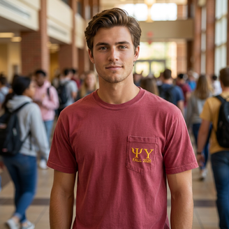 Psi Upsilon Greek Letter Comfort Colors Pocket Tee