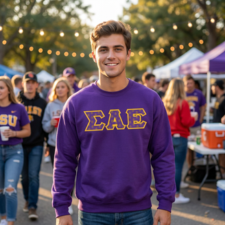 Sigma Alpha Epsilon Fraternity Crest - Shield Twill Letter Crewneck Sweatshirt