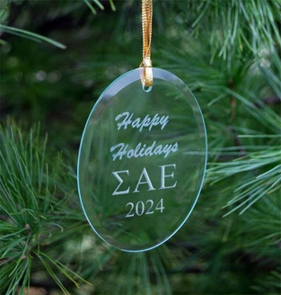 Sigma Alpha Epsilon Holiday Glass Oval Ornaments - 2026