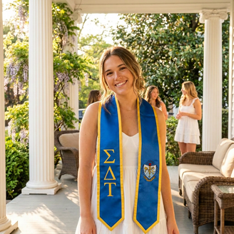 DISCOUNT-Sigma Delta Tau Greek 2 Tone Lettered Graduation Sash Stole