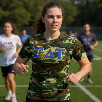 DISCOUNT-Sigma Delta Tau Lettered Camouflage T-Shirt