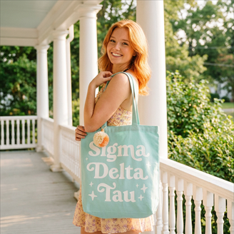 Sigma Delta Tau Retro Pom Pom Tote Bag