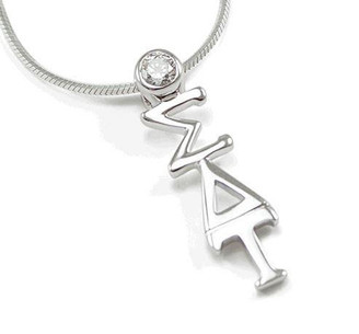 TCS Sigma Delta Tau Sterling Silver Lavaliere Pendant with Clear Crystal 