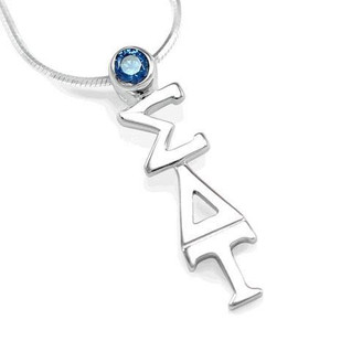 TCS Sigma Delta Tau Sterling Silver pendant with Blue Crystal 