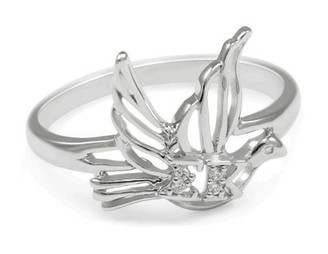 Sigma Kappa Sterling Silver Dove Ring set with Lab-created Diamonds