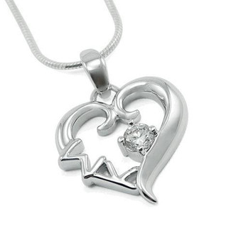 TCS Sigma Kappa Sterling Silver Heart Pendant with Swarovski Clear Crystal 